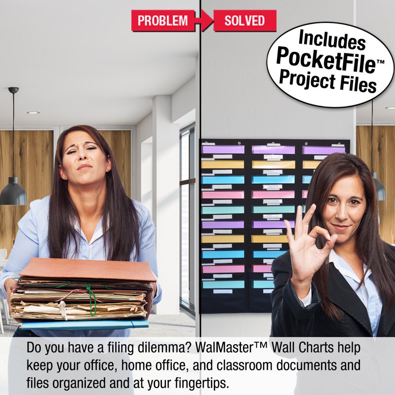 Heavy Duty Wall Chart Filing System with 30 Pockets & Labels - Office & Classroom Organizer