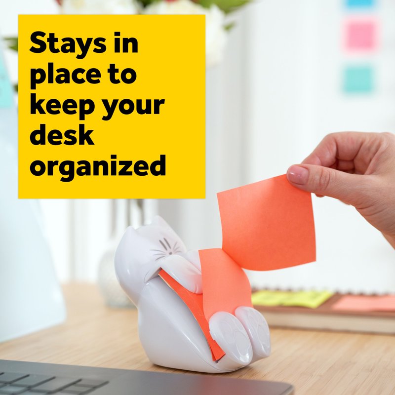 Cat-Shaped Post-it Note Dispenser with 45 Pink Sticky Notes - Desk Organizer