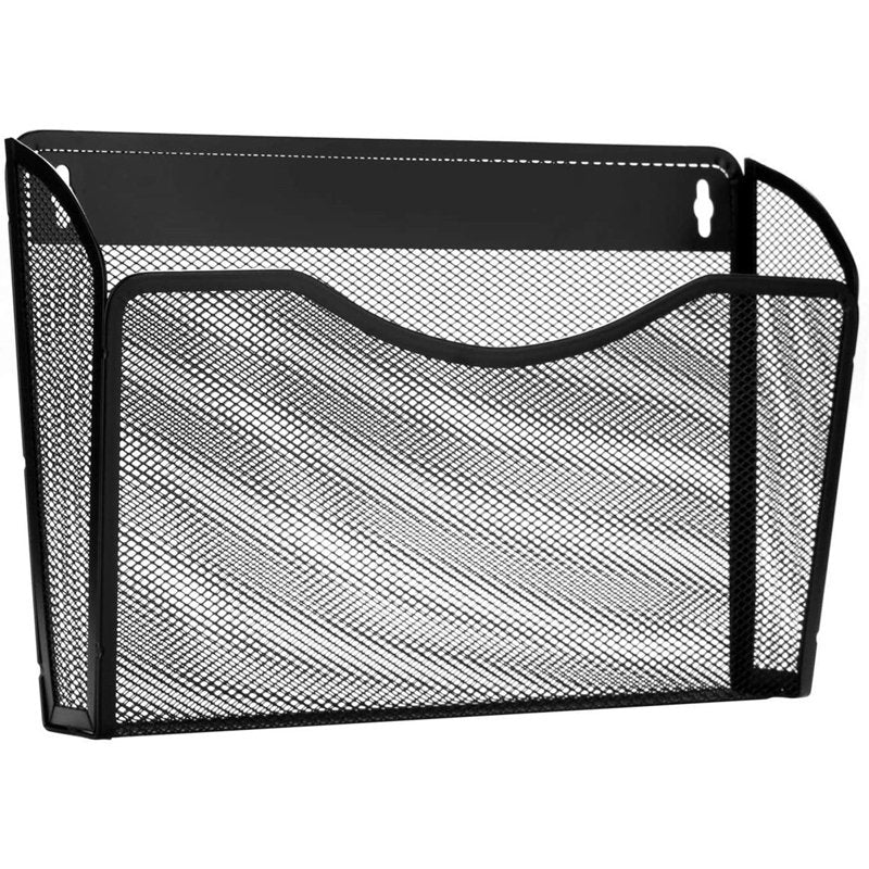 Wall Mount File Organizer with Metal Mesh Pocket for Office & Home