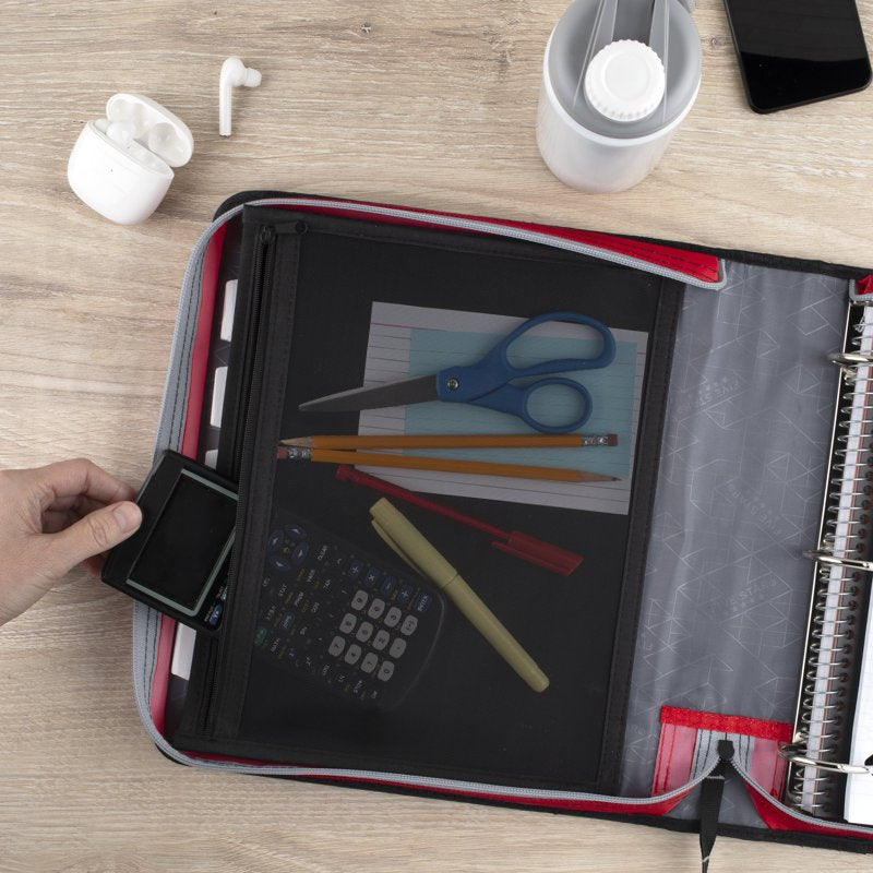 2-Inch Red Expanding Zipper Binder with 5-Tab File System & Carry Handle