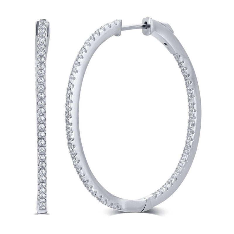 Gold Plated Brass Hoop Earrings with Cubic Zirconia Inside Out 25mm