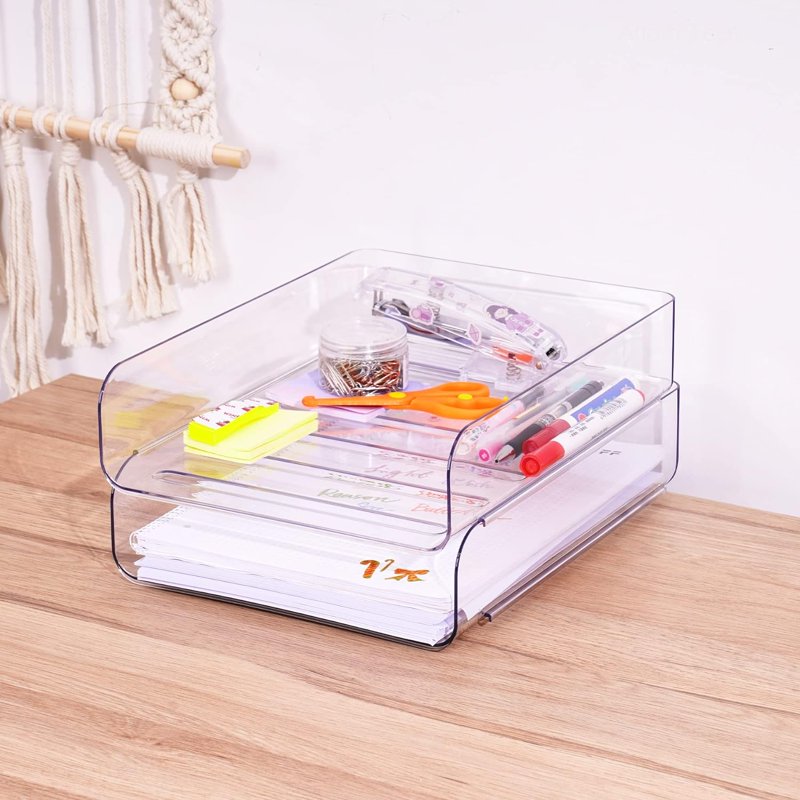 Stackable Desk Paper Tray Set - A4 Clear PET Office Organizer for Files & Documents