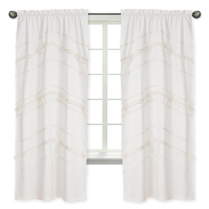 Boho Fringe Semi-Sheer Curtain Panels Set of 2 - Ivory Cotton Window Drapes