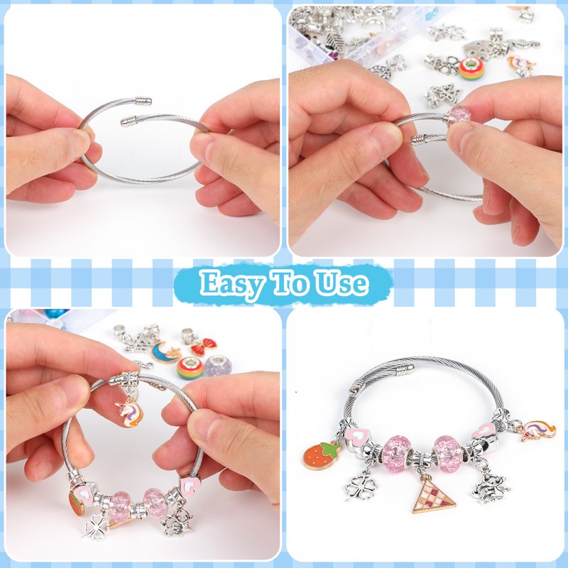Kids Jewelry Making Kit with Unicorn Charm Beads & Accessories - Birthday Gift for Girls 5-12