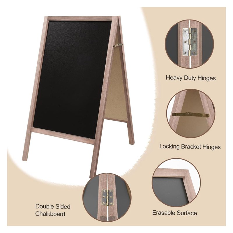 Large Wooden Double-Sided Chalkboard Sign 40 x 22 Inches A-Frame Menu Board for Restaurant & Business
