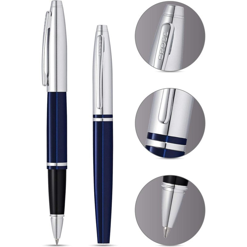 Cross Calais Chrome & Blue Rollerball Pen - Elegant Writing Instrument