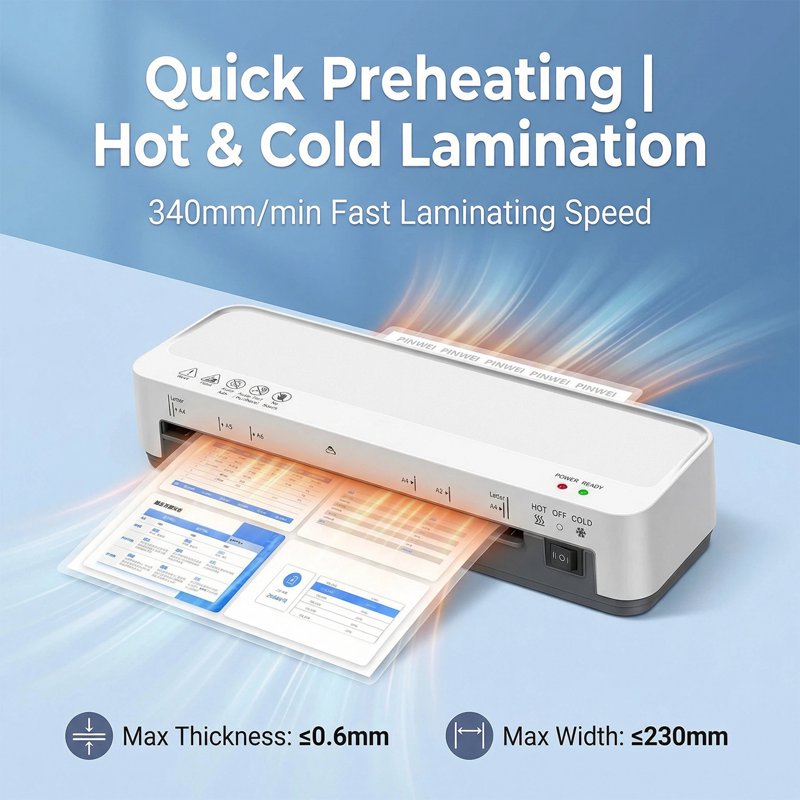 A4 Laminator Machine Hot Cold with 15 Laminating Sheets & Trimmer - Office School Home
