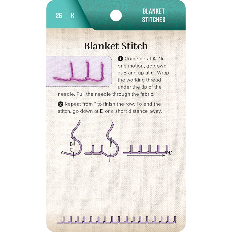 Embroidery Card Set with 60 Stitches, Thread Organizers & Rings - Portable Craft Tool