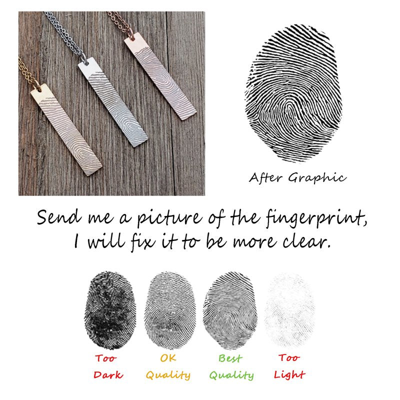 Personalized Fingerprint Necklace Half Heart Memorial Keepsake Jewelry - Stainless Steel, Engraved, Multiple Colors
