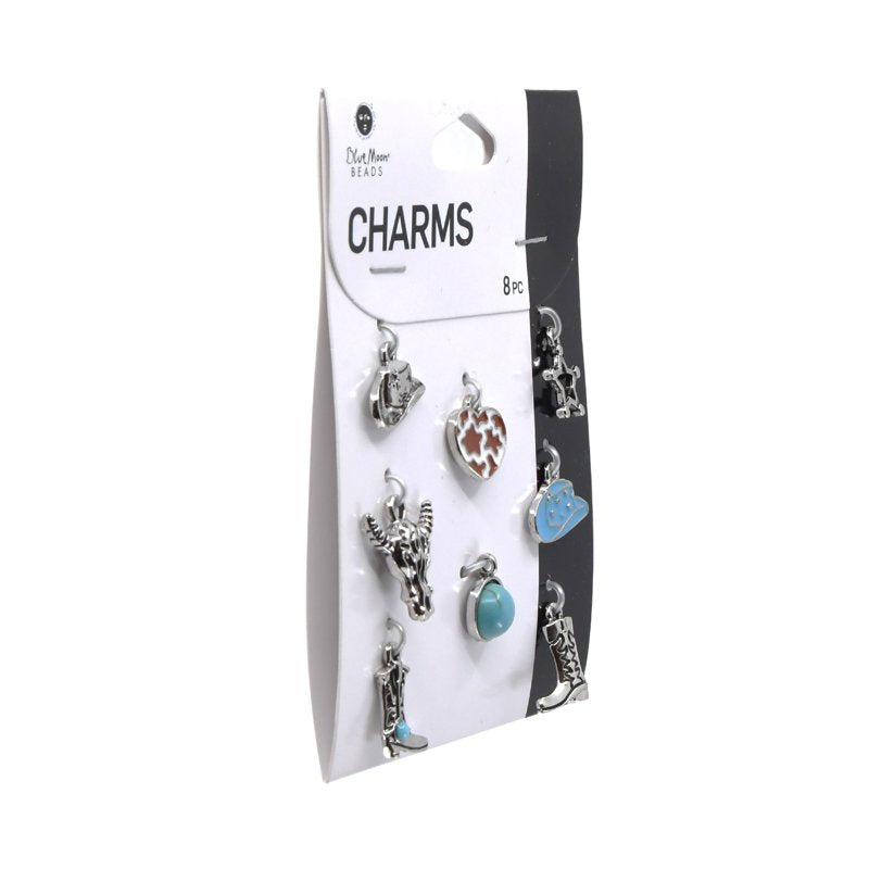 Western Charm Beads Set - Silver Turquoise Jewelry Making 8 Pcs