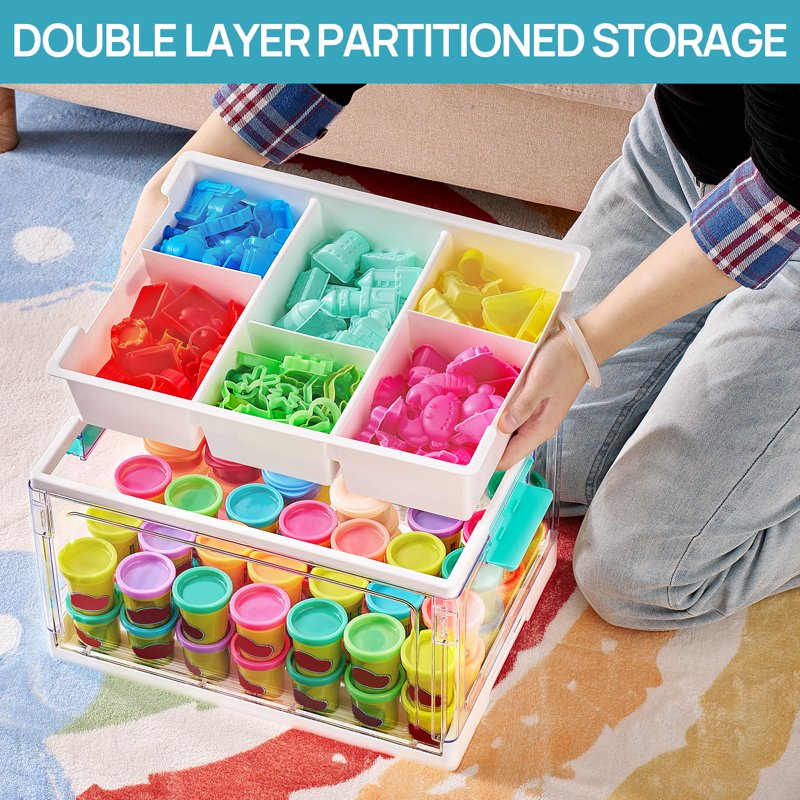 Large 24QT Clear Plastic Toy & Craft Storage Bin with Removable Dividers