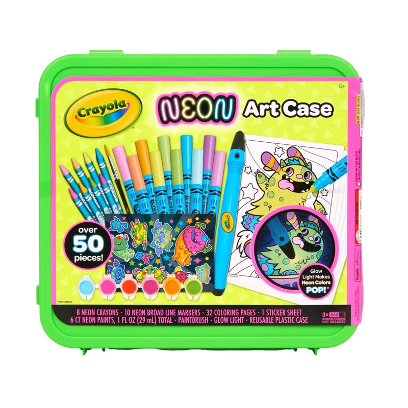 Kids Neon Art Set with Paint Markers Crayons and Glow Light – Creative Craft Kit for Ages 5+