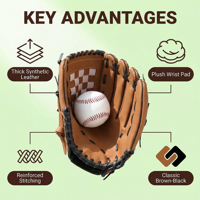 Youth Baseball Softball Glove 9.5 Inch Right Hand Throw Artificial Leather