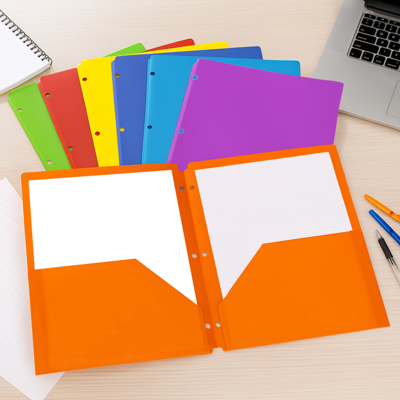 7-Color Plastic Folder Set with 2 Pockets & Card Slot for School & Office