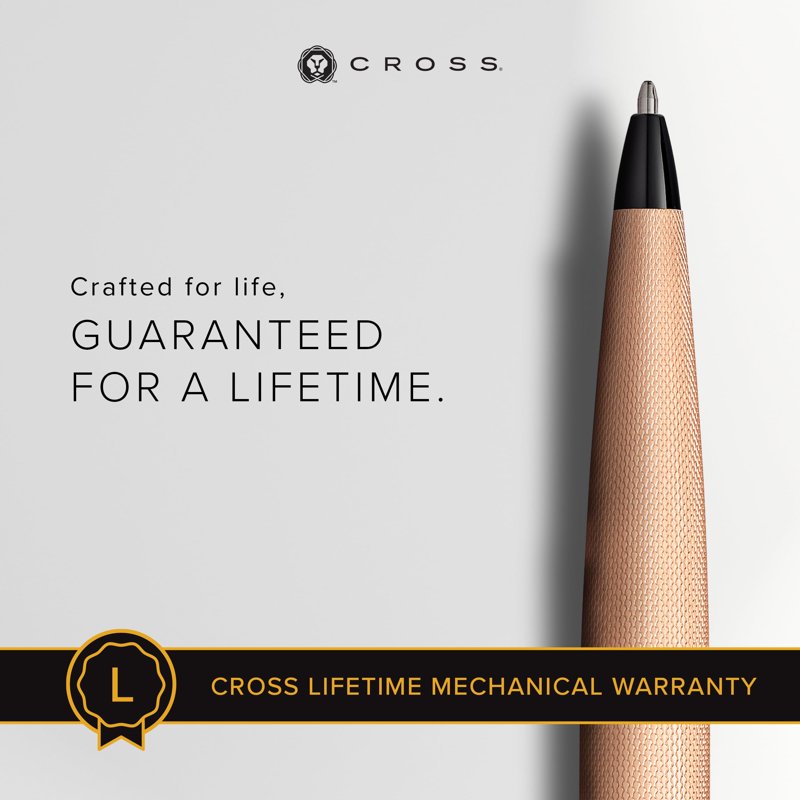 Cross ATX Brushed Rose Gold Ballpoint Pen with Diamond-Pattern Engraving and Polished Black PVD