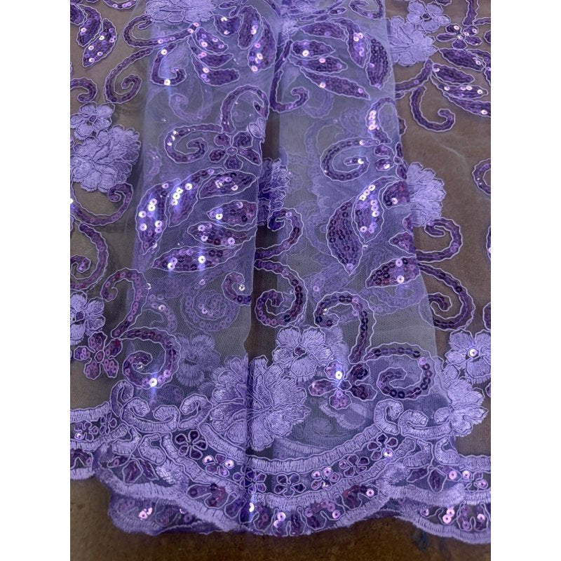 Elegant Floral Lace Fabric with Sequins for Bridal and Evening Wear - 48/50 Inch Wide
