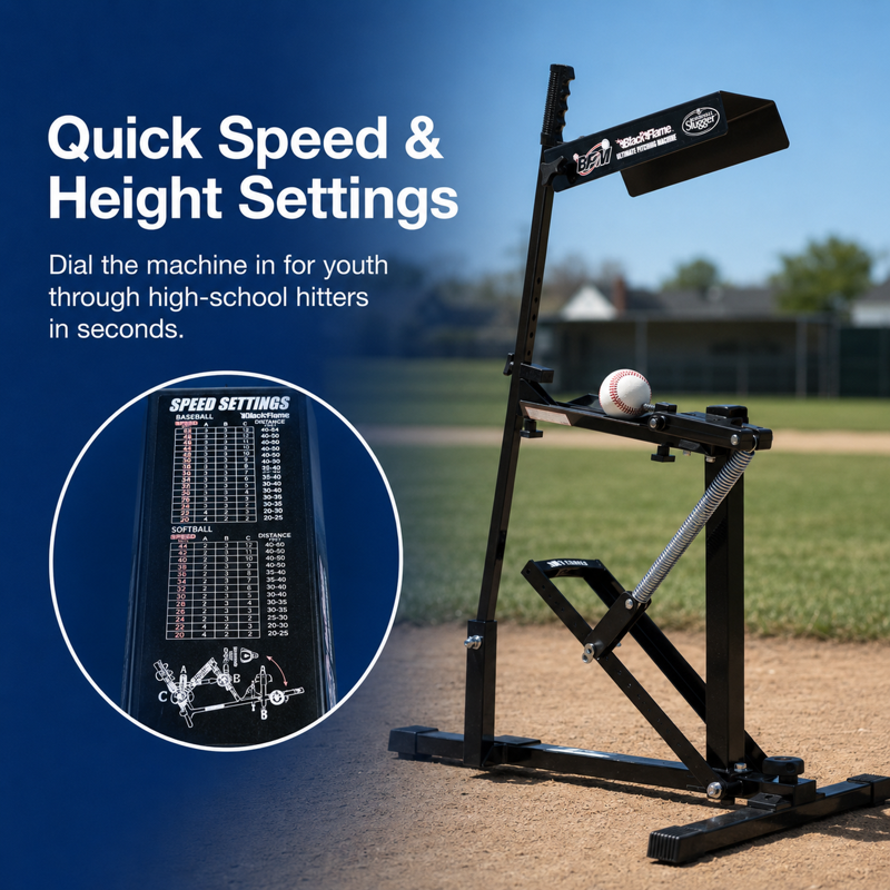 Mechanical Baseball & Softball Pitching Machine - Up to 50 MPH, Portable & Manual
