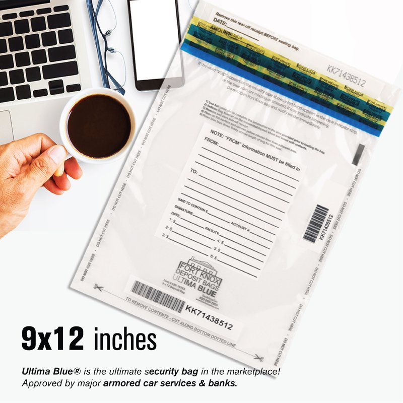 Blue Clear Deposit Bags 9x12 Inches Pack of 100 - Tamper-Evident Money Bags