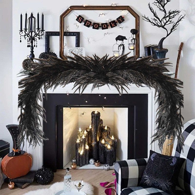 Halloween Garland Artificial Hanging Black Pine Needle Vine Fall Decor 5.9Ft