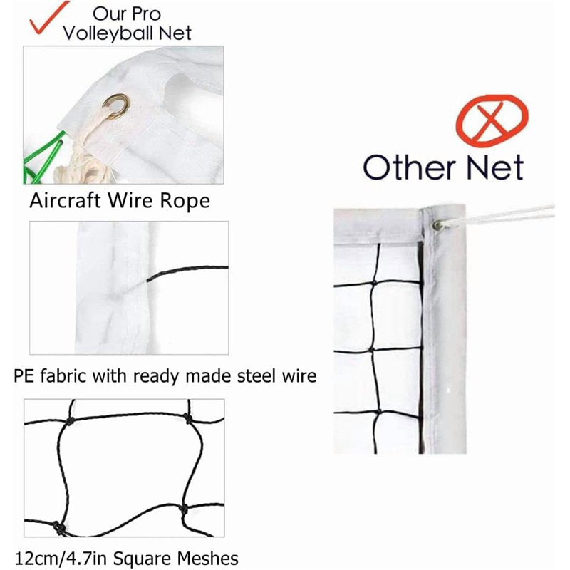 Outdoor Volleyball Net 32x3FT Heavy Duty with Steel Cable for Backyard Beach Pool