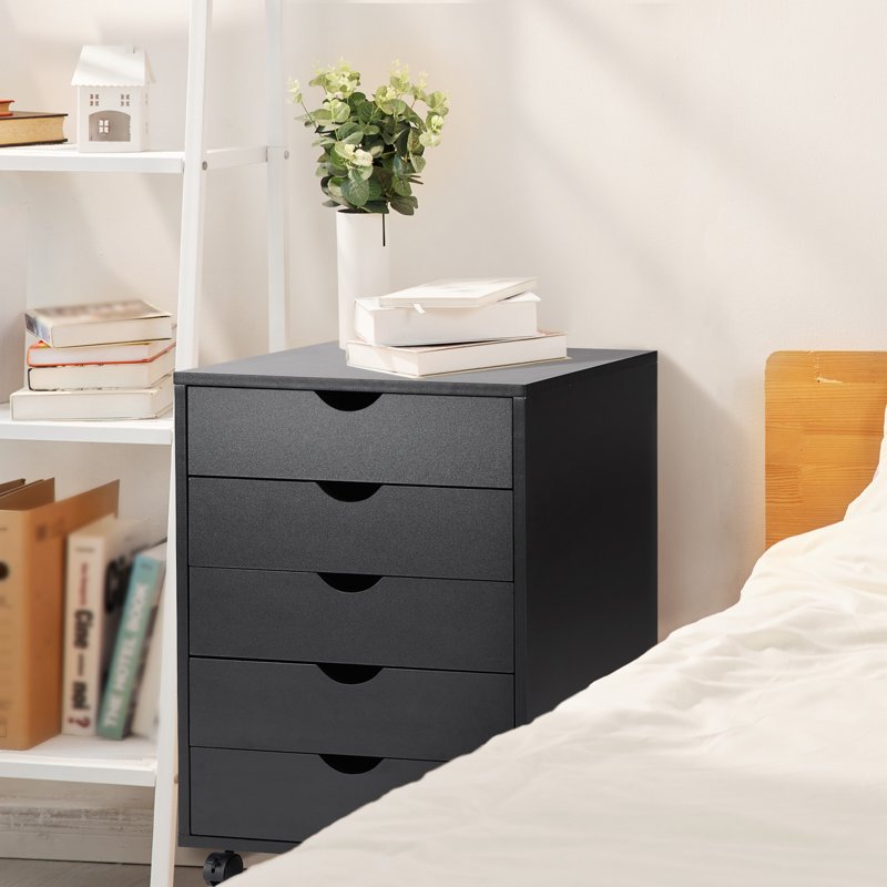 5-Drawer Mobile File Cabinet with Locking Wheels for Office Storage
