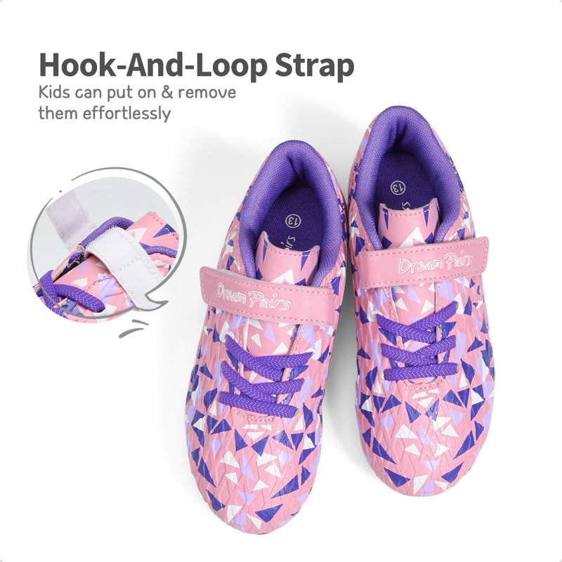 Dream Pairs Youth Soccer Cleats - Pink/Purple Hook-and-Loop FG Training Shoes, Boys & Girls