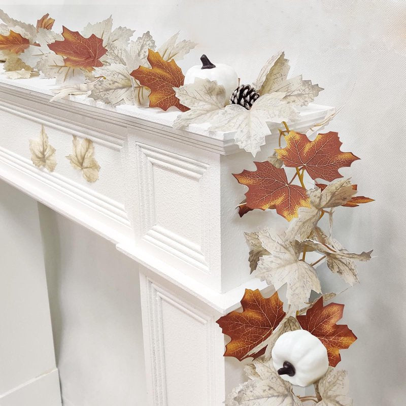 Heavy Duty Artificial Maple Leaf Garland - Fall Wreaths & Decorations for Halloween and Thanksgiving, 68 Inch Faux Vines