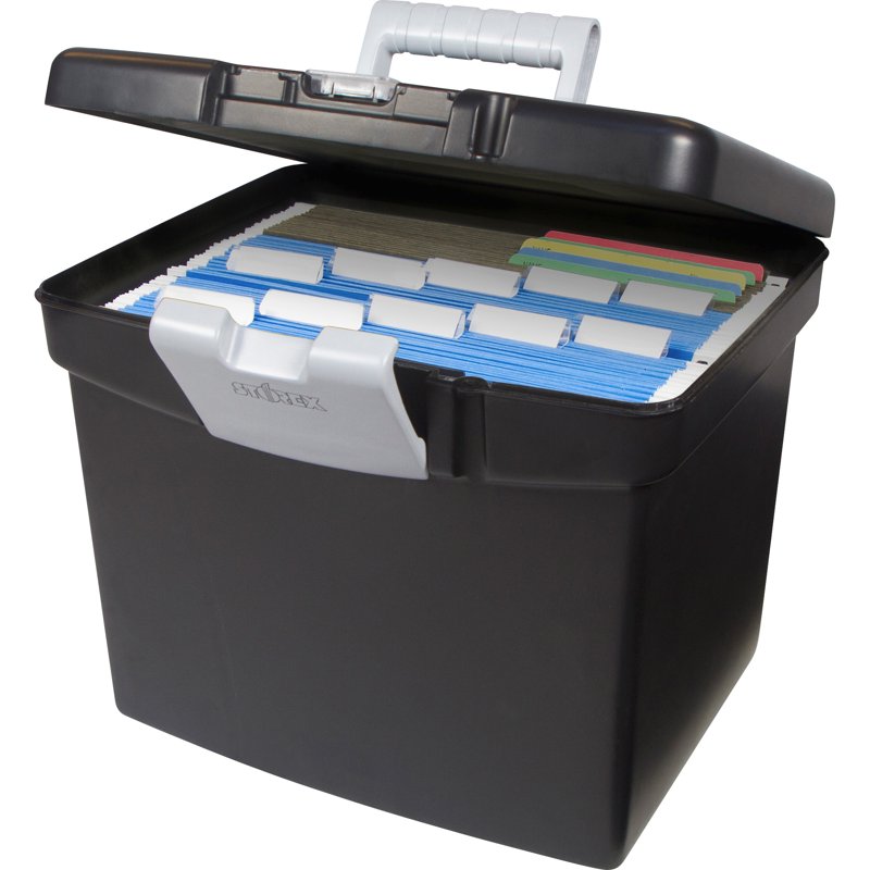 Portable File Storage Box with Lockable Lid 14.9x11x12.1 Inch Black