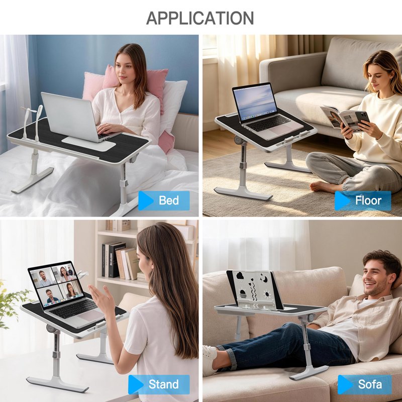 Adjustable Lap Desk with USB Fan & LED Light, Book Stand for Bed & Home Office