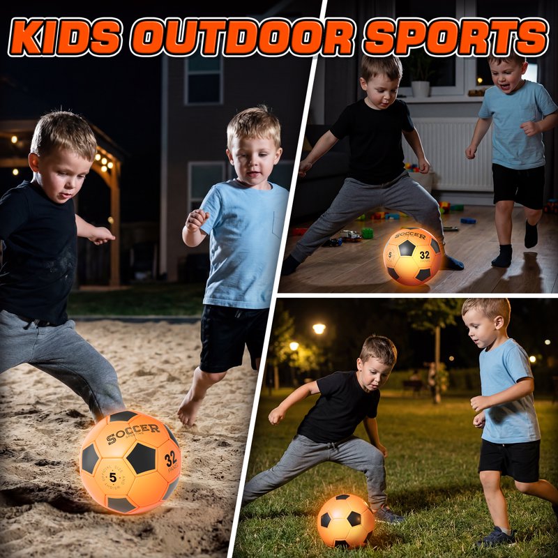Glow in The Dark Soccer Ball - Light Up Football for Night Play, Waterproof, USB Rechargeable, Size 5 Outdoor Sports Toy for Kids & Teens