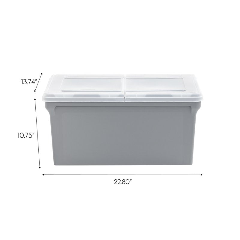 Plastic File Storage Box with Split Lid - Sturdy Document Organizer, Gray, 22.8"L x 13.74"W x 10.75"H