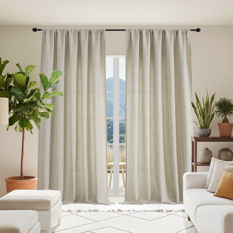 OVZME Judy Linen Curtains 84-Inch Length, 52x84 Two-Panel Light Filtering Drape Set