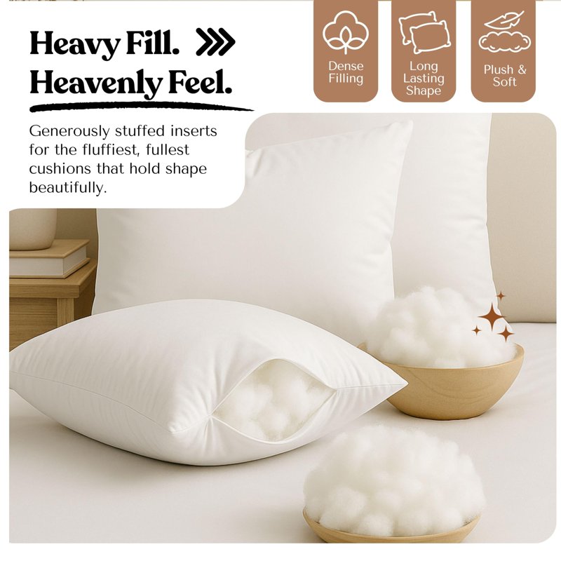 Square Throw Pillow Inserts Set - Plush Polyester Cushion Fillers for Couch Bed Chair