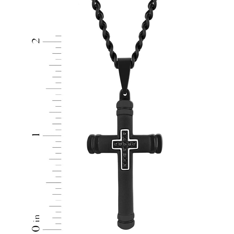 Men's Black Diamond Accent Cross Pendant Necklace 24-Inch Stainless Steel