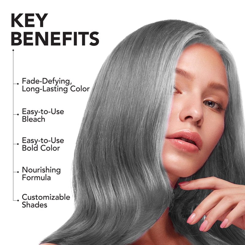 Semi-Permanent Hair Dye Kit with Bleach for Vibrant Silver & Bold Colors