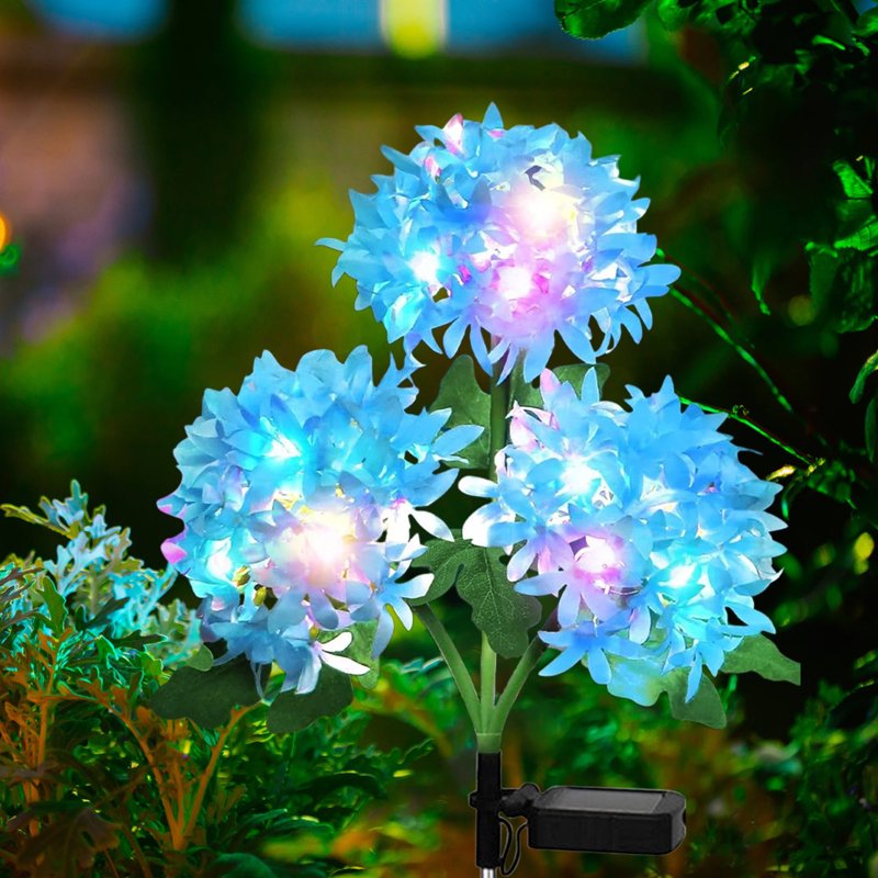 Solar Garden Hydrangea Lights - 29 Inch Color Changing Waterproof Landscape Pathway Lighting