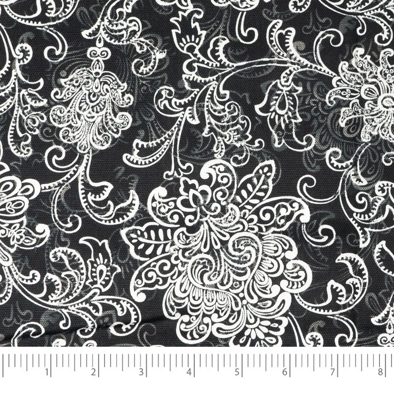 Cotton Duck Fabric for Quilting & Sewing - 2 Yards, Black Scroll Print, 45" Wide