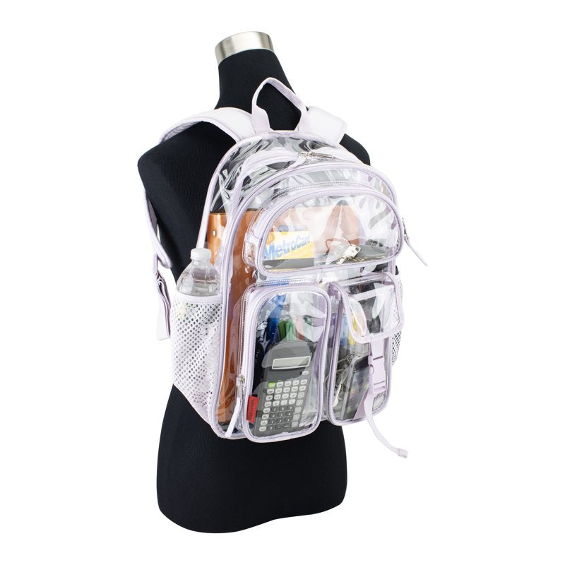 Unisex 16-Inch Clear Cargo Backpack with Pockets and Water Bottle Sleeves