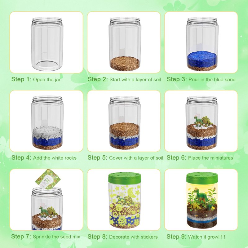 Dinosaur Terrarium Kit for Kids - Creative Grow & Glow Dino Craft Set, Gift for Ages 4-12