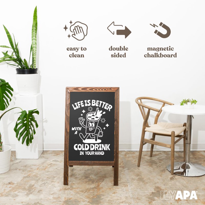 Outdoor Wooden Sandwich Board Sign with Chalk & Eraser - 40x20 Inches