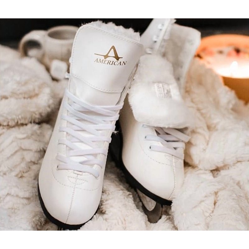Girls Vegan Leather Figure Skates with Furry Liner - Beginner Indoor Outdoor Ice Skates