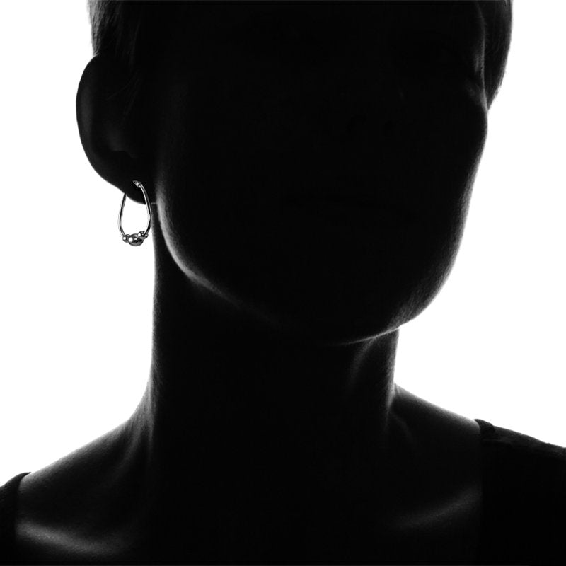 Sterling Silver Beaded Hoop Earrings with Black Flashed Finish - 25mm & 30mm Sizes