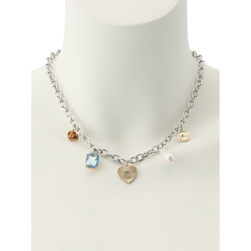 Women's Crystal Heart Charm Bib Necklace - Adjustable, Elegant Jewelry