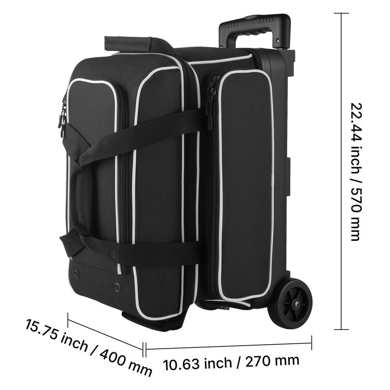 Bowling Ball Bag with Wheels, Double Roller Design, Shoe Compartment & Large Pocket