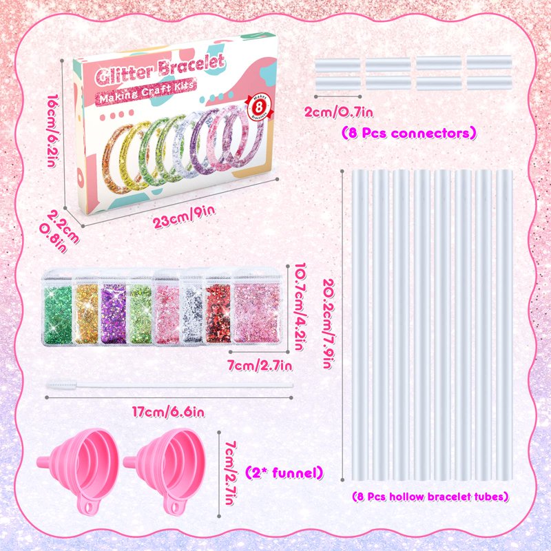 Girls Jewelry Making Kit with Glitter Bracelets - Craft Gift for Ages 5-12