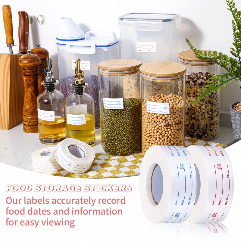 Removable Food Storage Labels - 2 Rolls, 1000 Waterproof & Oil-Resistant Stickers for Jars & Containers