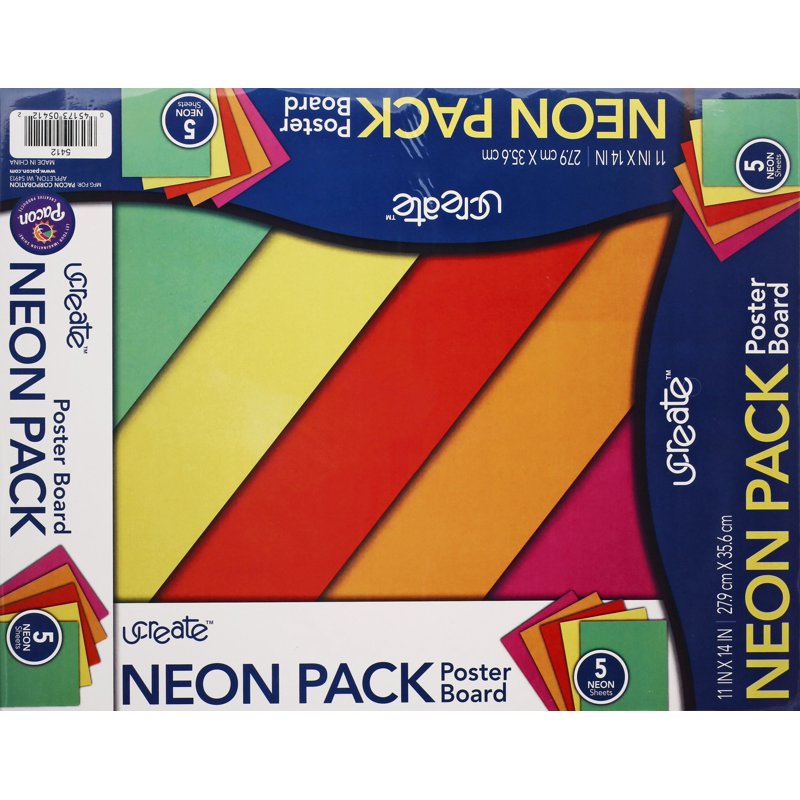 Fluorescent Poster Board Pack - 11 x 15 Inches, 5 Assorted Sheets