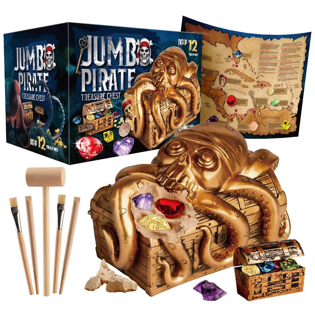 Kids Dinosaur Excavation Kit with 12 Treasures & Gemstones - Science & Educational Toy