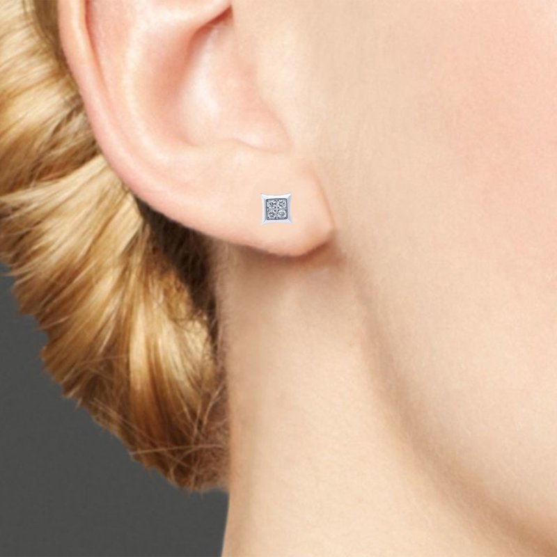 1/4 Carat Lab Grown Diamond Square Women's Stud Earrings in Sterling Silver