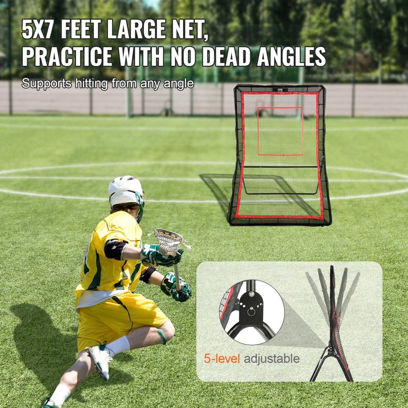 5x7ft Lacrosse Rebounder Net - Portable Baseball Softball Volleyball Practice Wall with Adjustable Angles